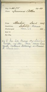 Tewksbury Almshouse Intake Record: Allen, Lawrence