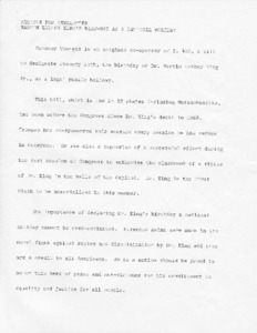 Article draft for Newsletter: Martin Luther King's birthday as a national holiday