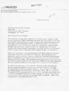 Letter from A. D. Carlson to Paul E. Tsongas