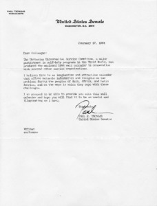 Letter to Colleague from Senator Paul E. Tsongas regarding UUSC Third World Program