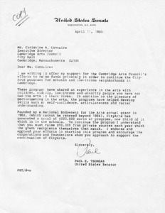 Letter to Ms. Christine K. Connaire from Paul E. Tsongas