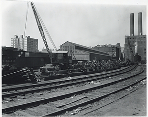 Boston and Albany railroad yards, loading steel from the Atlantic Avenue Elevated