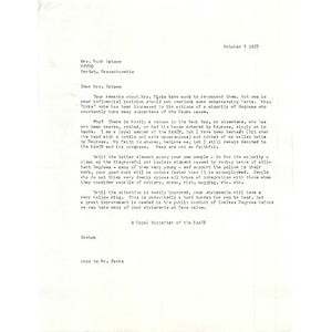 Letter, Ruth Batson, October 3, 1967.