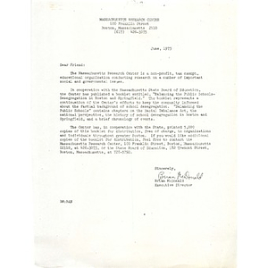Letter, Massachusetts Research Center, June 1975.