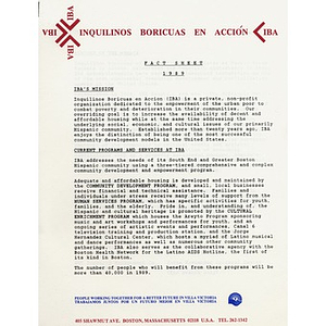 Inquilinos Boricuas en Acción fact sheet, 1989