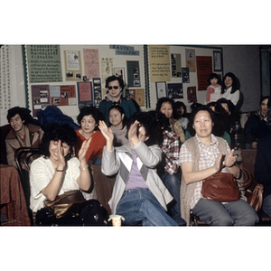 Participants at a garment workers' meeting