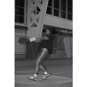 Theresa Findlay of the women's track team practices in Cabot Gym