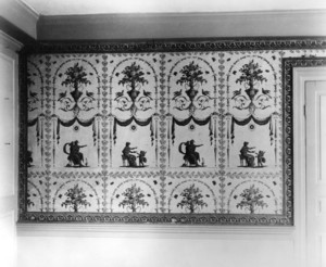 Interior view of the Dorothy Quincy House, parlor wallpaper, Quincy, Mass., undated