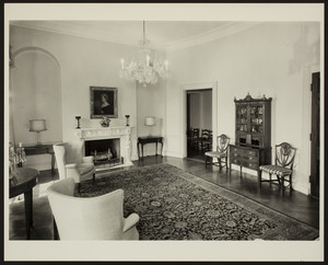 Women's City Club, 39-40 Beacon Street, Boston, Mass., unidentified room with wing chairs and shield-back chairs, mid-1960s