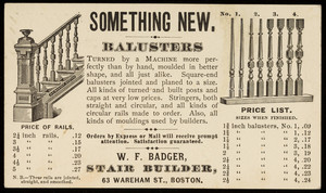 Postcard for W.F. Badger, stair builder, 63 Wareham Street, Boston, Mass., April 25, 1876