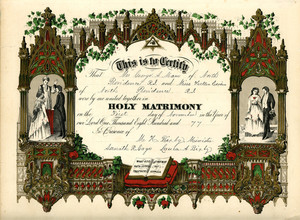Marriage certificate for Mr. George A. Mann and Miss Helen Ewen, Providence, R.I., Nov. 1, 1877