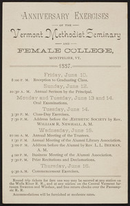 Anniversary exercises, Vermont Methodist Seminary and Female College, Montpelier, Vermont, 1887