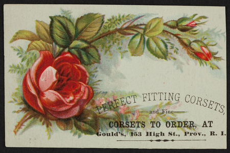 Trade card for Gould's, corsets, 153 High Street, Providence, Rhode Island, undated