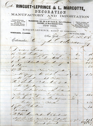Billhead for Ringuet-Leprince & L. Marcotte, warehouse, 343, 345 & 347 4th Street, east of Broadway, factory, 55 West 16th Street, New York, New York, dated November 21, 1862