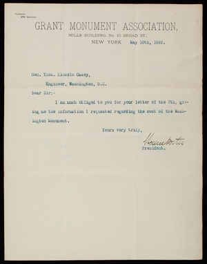 Horace Porter to Thomas Lincoln Casey, May 10, 1892