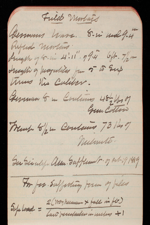 Thomas Lincoln Casey Notebook, Professional Memorandum, 1889-1892, undated, 21, Field Mortars