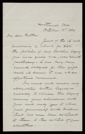 Thomas Lincoln Casey to General Silas Casey, October 15, 1864