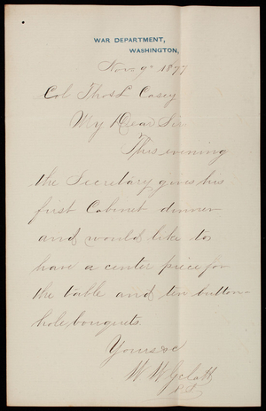 W. W. Gellatt to Thomas Lincoln Casey, November 9, 1877