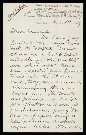 [William] R. King to Thomas Lincoln Casey, November 14, 1889