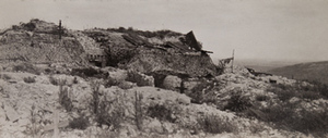 View of a large bunker covered with camouflage