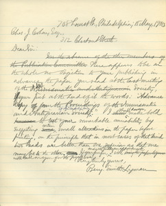 Letter from Benjamin Smith Lyman to Charles J. Cohen