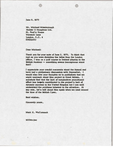 Letter from Mark H. McCormack to Michael Attenborough
