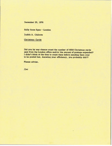 Memorandum from Judy A. Chilcote to Sally Anne Egan