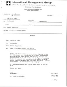 Fax from Laurie Roggenburk to F. Matsuki