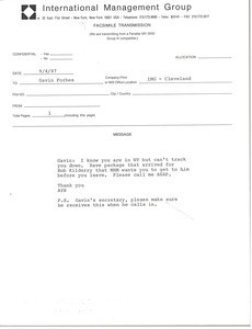 Fax from Ayn Robbins to Gavin Forbes