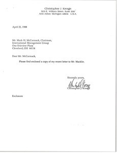 Letter from Christopher J. Kresge to Mark H. McCormack