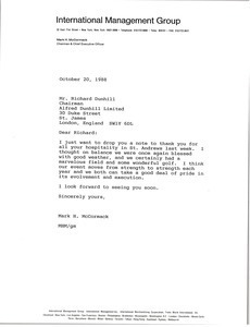 Letter from Mark H. McCormack to Richard Dunhill