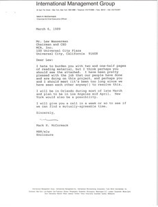 Letter from Mark H. McCormack to Lew Wasserman