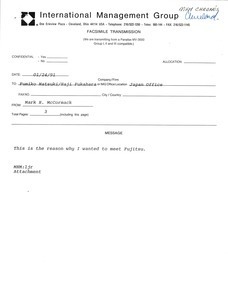 Fax from Mark H. McCormack to Fumiko Matsuki and Haji Fukuhara