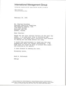 Letter from Mark H. McCormack to Charles Bronfman