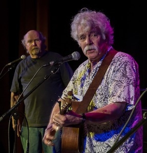 Tom Paxton and Tom Rush on stage at For Pete's Sake concert, Clearwater Festival, Tarrytown Music Hall