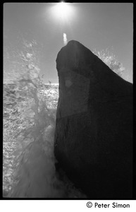 Waves crashing against a rock at Marthas Vineyard