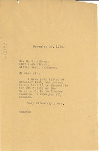 Letter from W. E. B. Du Bois to C. R. Aikens