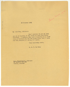 Letter from W. E. B. Du Bois to Winnifred Whitson
