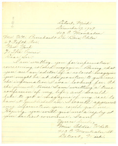 Letter from Addie White to W. E. B. Du Bois