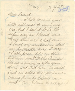 Letter from Nellie A. White to W. E. B. Du Bois
