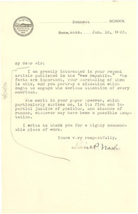 Letter from Louis P. Nash to W. E. B. Du Bois