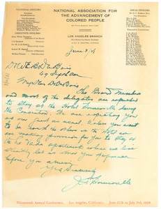 Letter from NAACP, Los Angeles branch to W. E. B. Du Bois