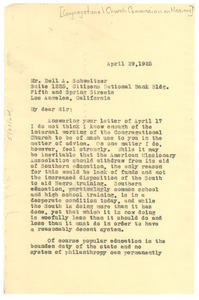 Letter from W. E. B. Du Bois to Congregational Church Commission on Missions