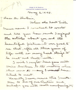 Letter from K. M. Marvin to W. E. B. Du Bois