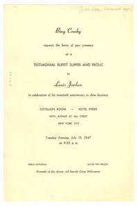 Invitation from Bing Crosby to W. E. B. Du Bois