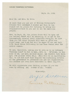 Letter from Louise T. Patterson and Angie Dickerson to Dr. & Mrs. W. E. B. Du Bois