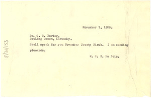Telegram from W. E. B. Du Bois to O. D. Porter