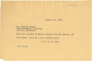 Telegram From W. E. B. Du Bois To Maurice Sugar - Digital Commonwealth