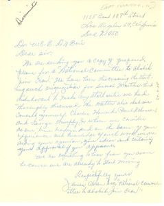 Letter from National Committee to Abolish Jim Crow to W. E. B. Du Bois