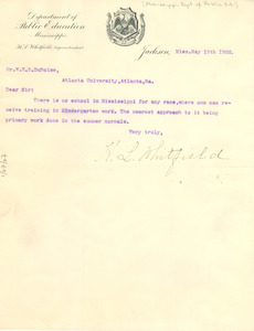 Letter from the Mississippi Dept. of Public Education to W. E. B. Du Bois